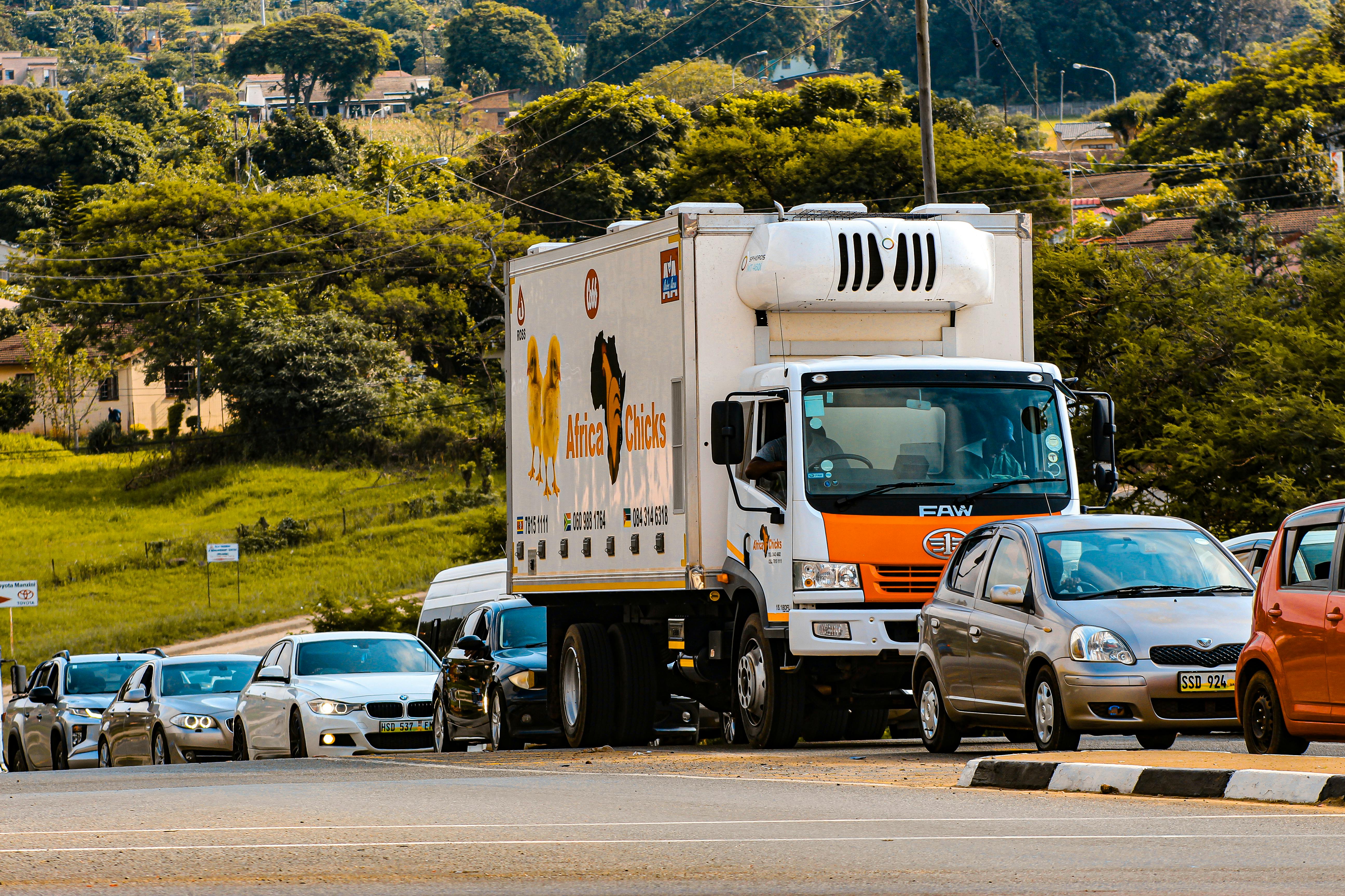 Refrigerated delivery truck on the road