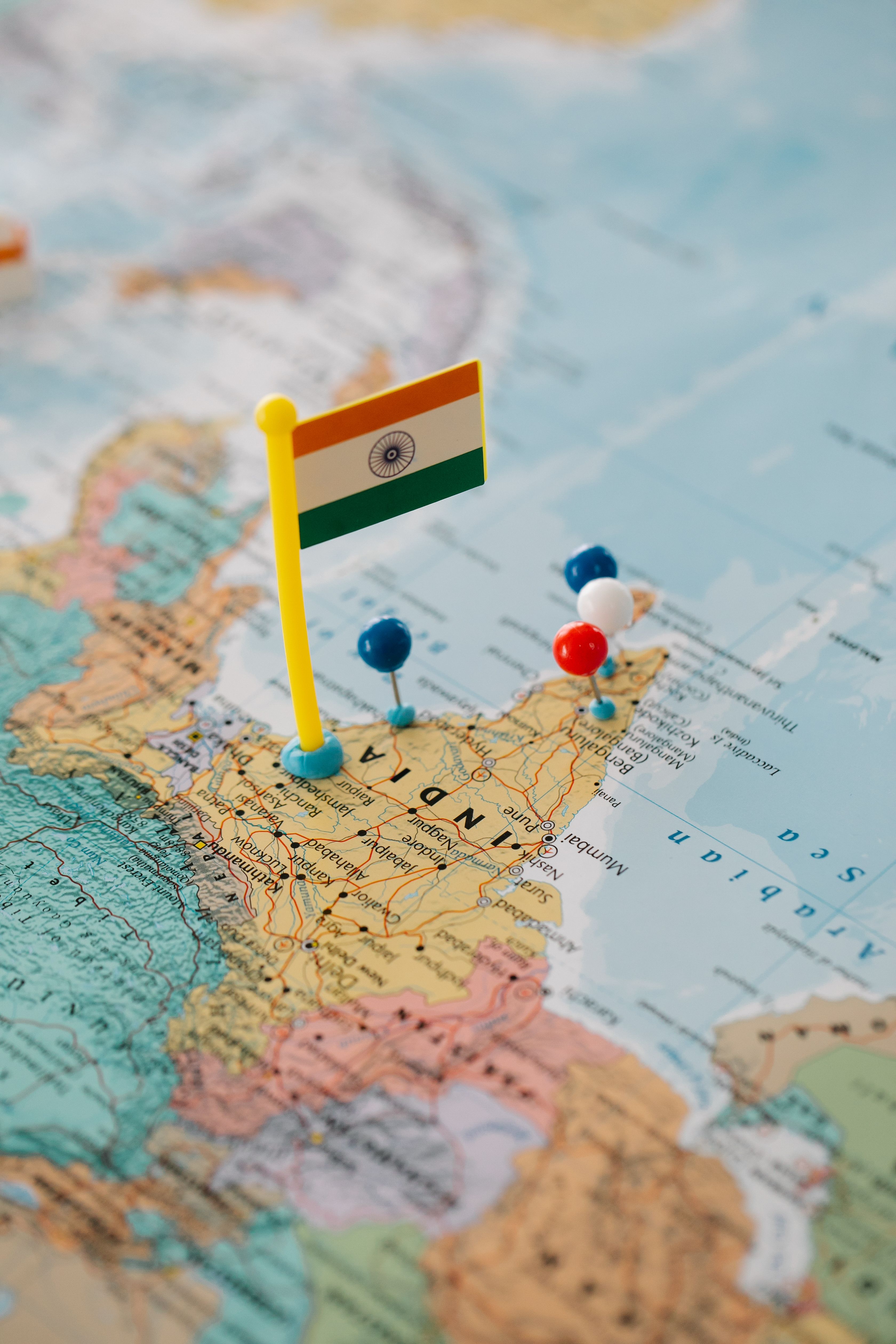 Map of India with location pins